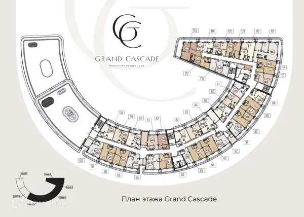 Планировка 1 комн. в ЖК Гостиничный комплекс "Гранд Каскад"