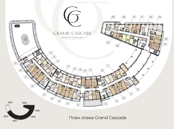 Планировка 1 комн. в ЖК Гостиничный комплекс "Гранд Каскад"