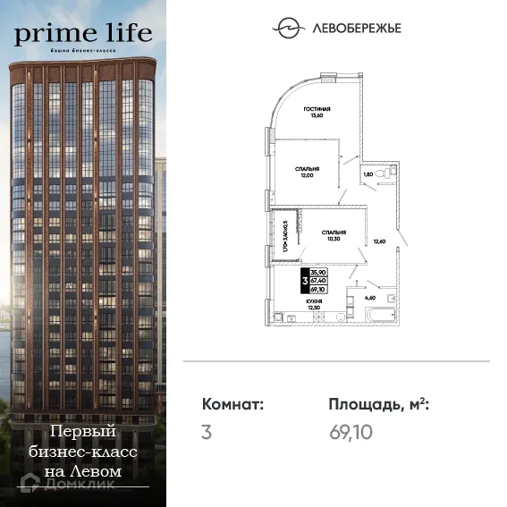 Фото квартиры в ЖК Левобережье