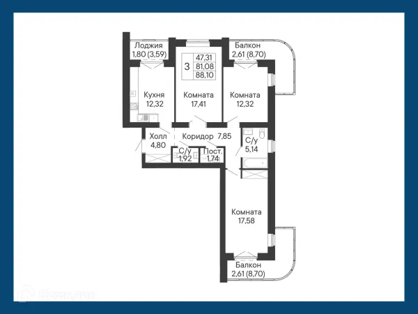 3 комн. квартиры в Ростове-на-Дону новостройки