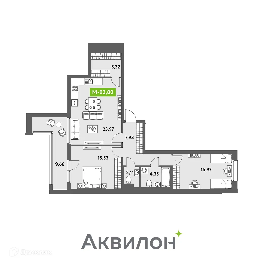 Фото квартиры в ЖК Аквилон Leaves (Аквилон Ливз)