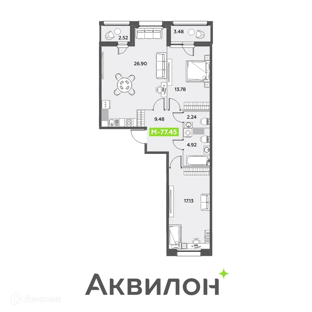 Фото квартиры в ЖК Аквилон Leaves (Аквилон Ливз)