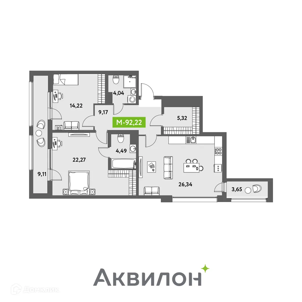 Фото квартиры в ЖК Аквилон Leaves (Аквилон Ливз)