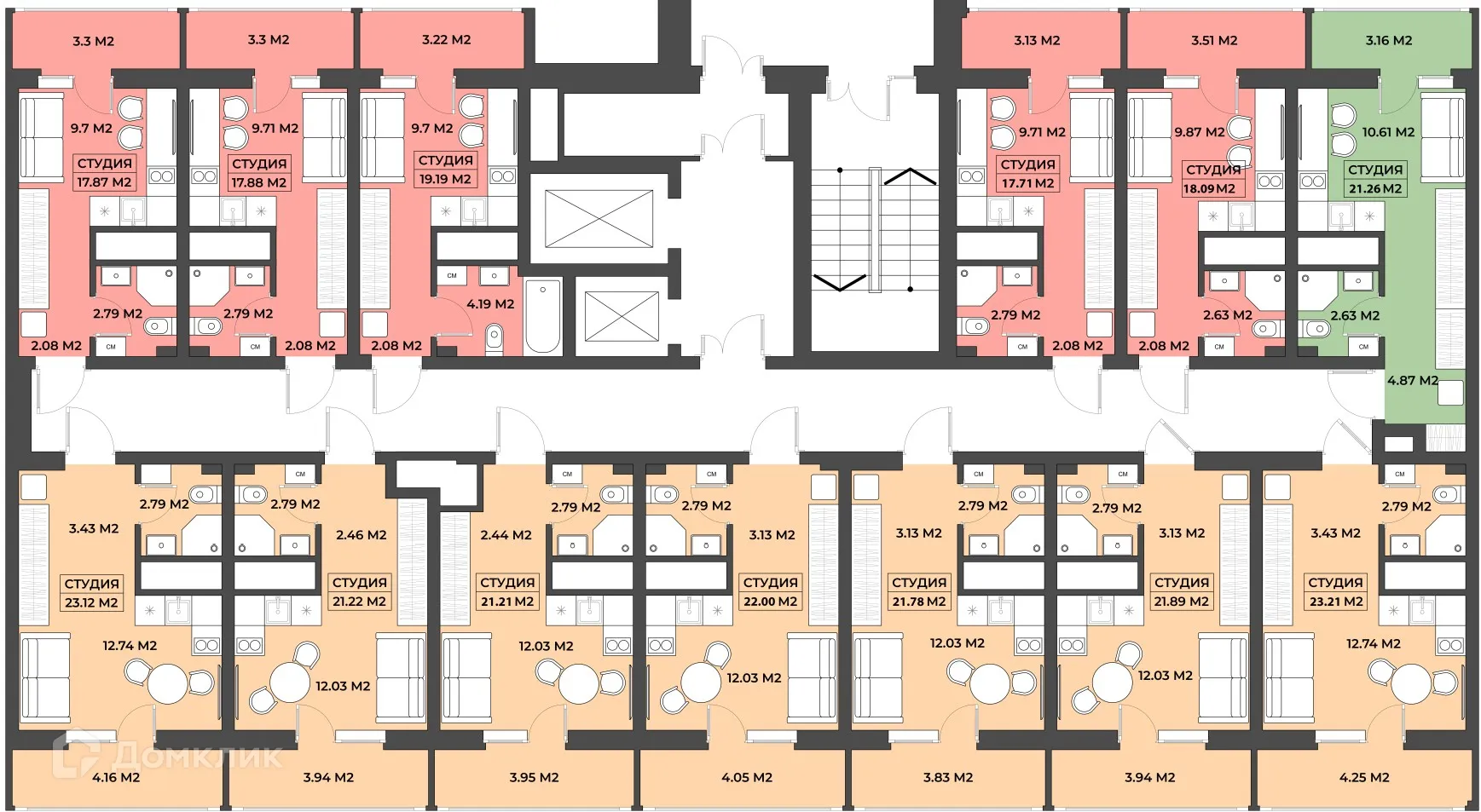 Планировка 1-комнатной квартиры 21.87 м² в Комплекс жилых апартаментов "IDЕЯ" (Идея), г. Уфа — фото 1