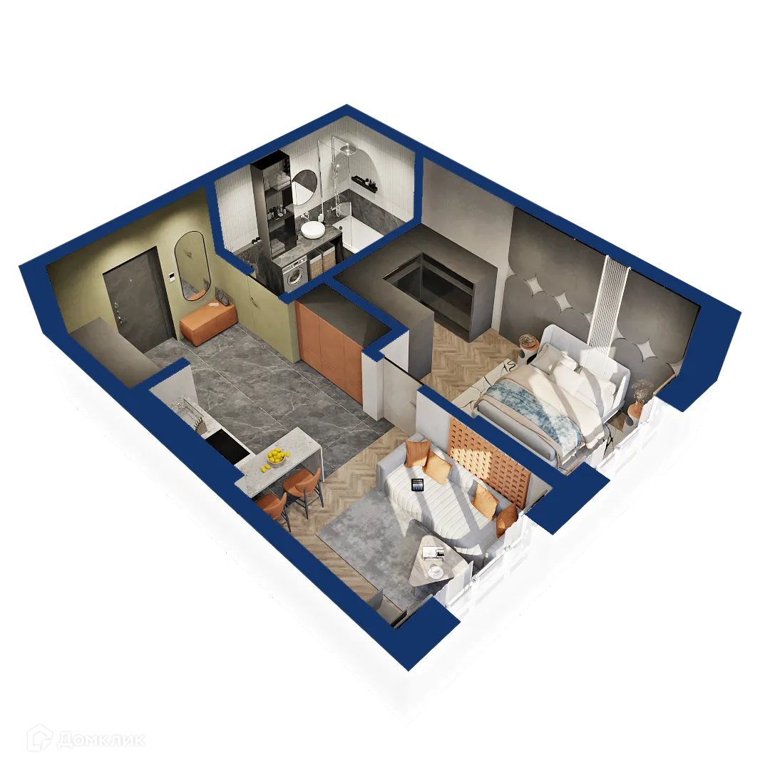 Планировка 1-комнатной квартиры 43.24 м² в ЖК Вершина, г. Уфа — фото 1