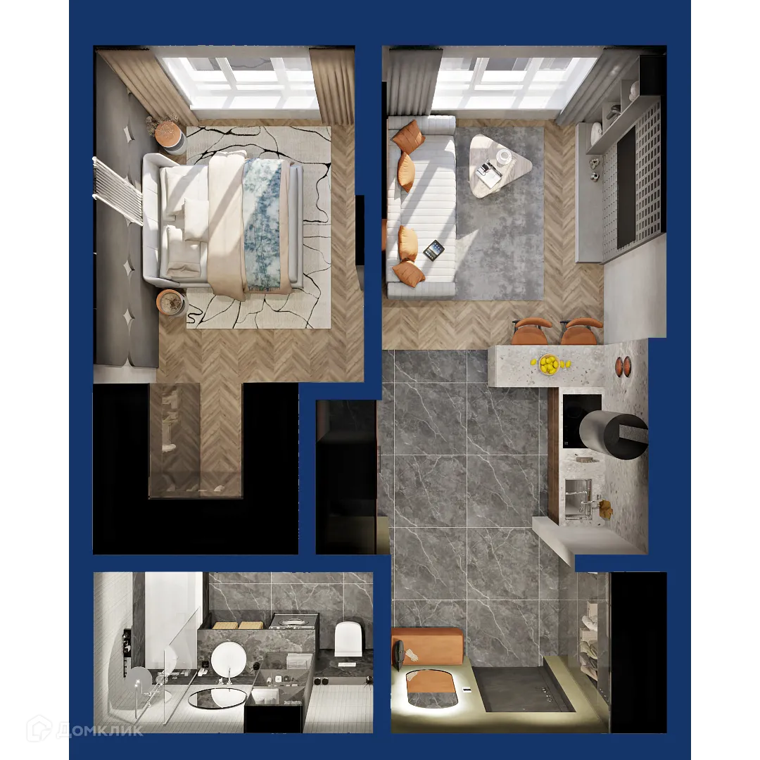 Планировка 1-комнатной квартиры 43.24 м² в ЖК Вершина, г. Уфа — фото 2