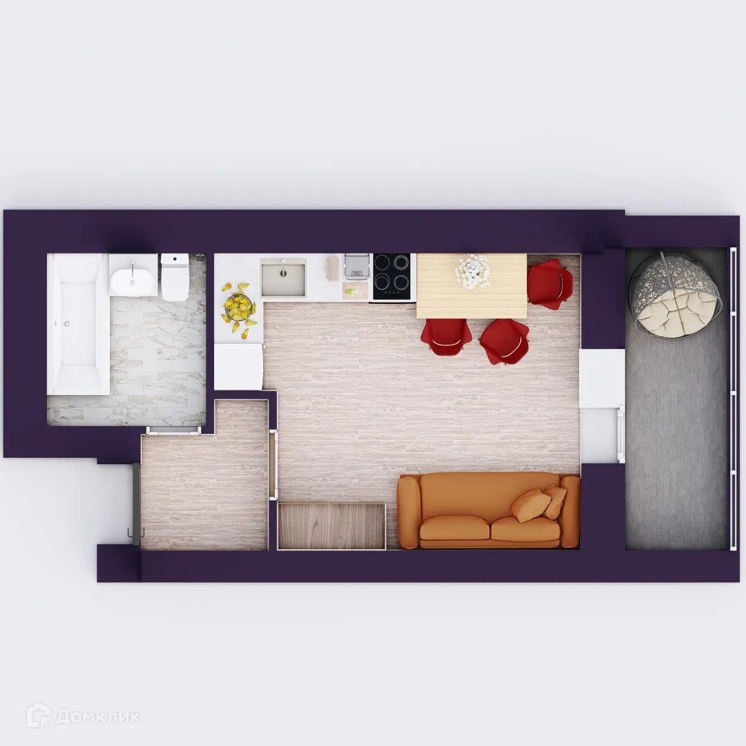 Планировка студии квартиры 24.85 м² в ЖК Эльбрус, г. Уфа — фото 3