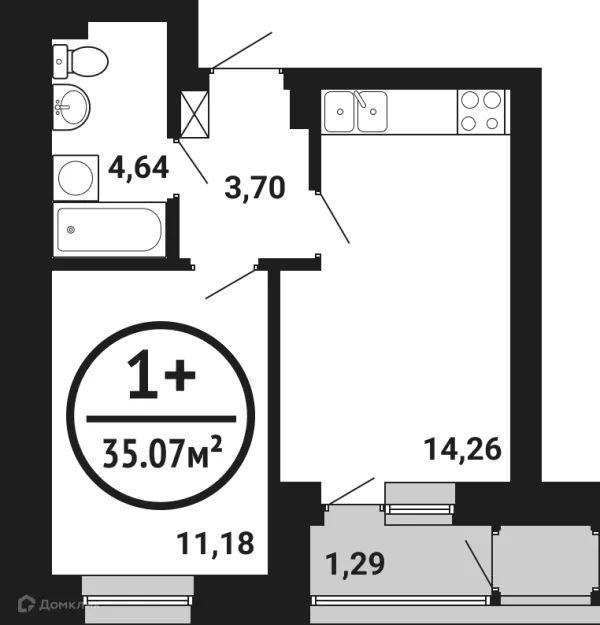 Планировка 1 комн. в ЖК Цветы Башкирии
