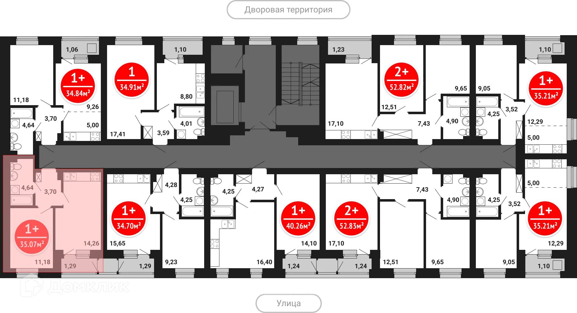 Планировка 1-комнатной квартиры 35.07 м² в ЖК Цветы Башкирии, г. Уфа — фото 2