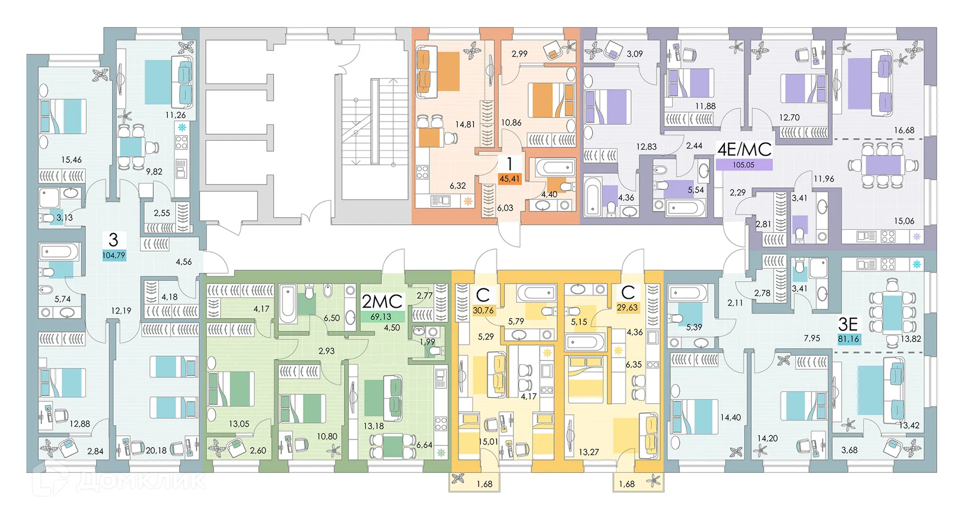 Планировка 3-комнатной квартиры 104.4 м² в ЖК Квартал Самоцветы, г. Уфа — фото 8