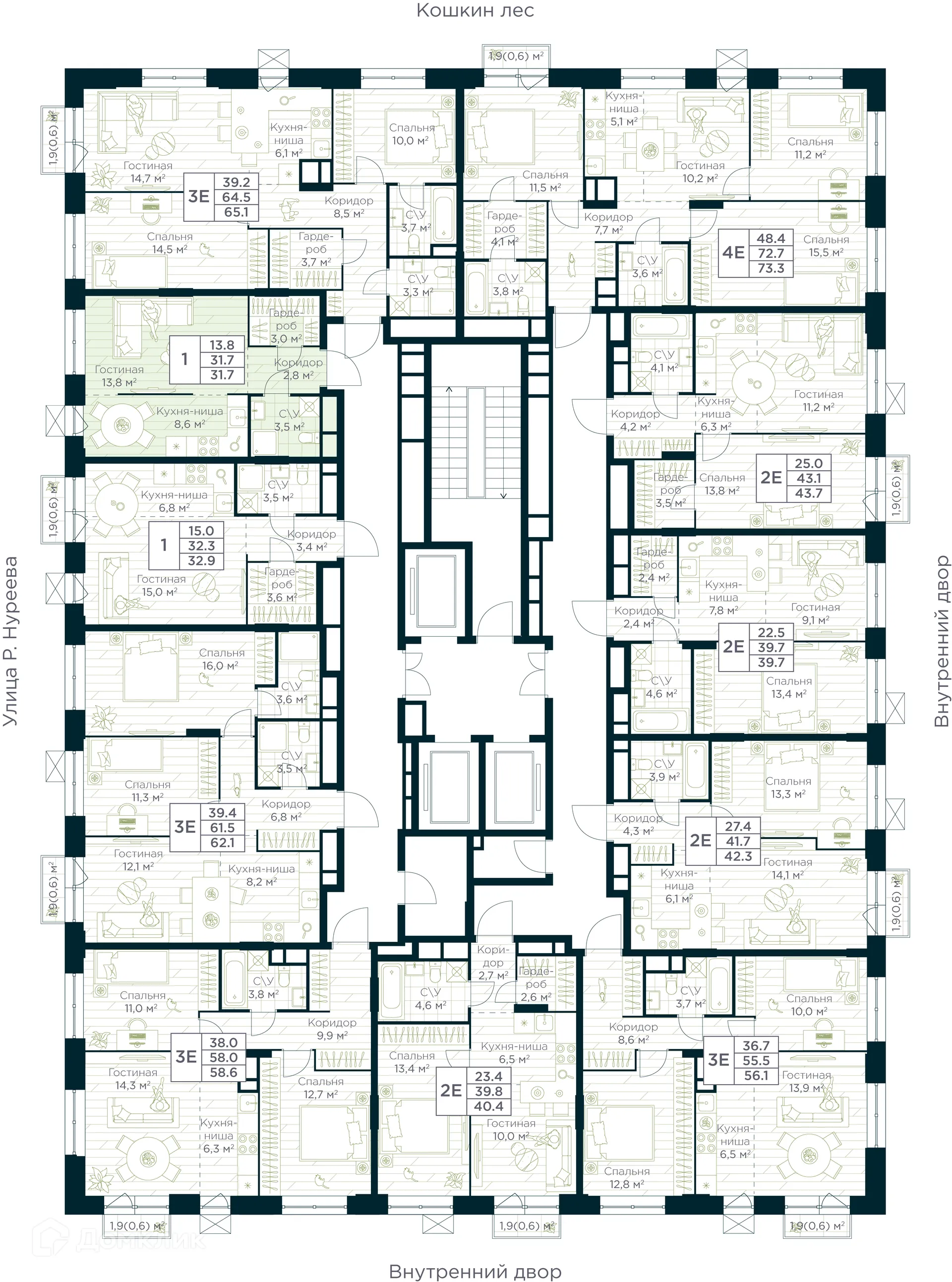 Планировка студии квартиры 31.7 м² в ЖК URMAN Сity (Урман Сити), г. Уфа — фото 2