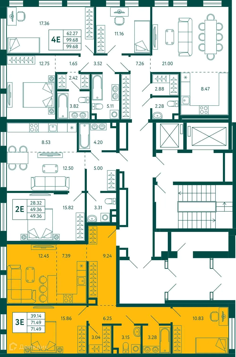 Планировка 2-комнатной квартиры 71.49 м² в ЖК Terle park (Терле Парк), г. Уфа — фото 2