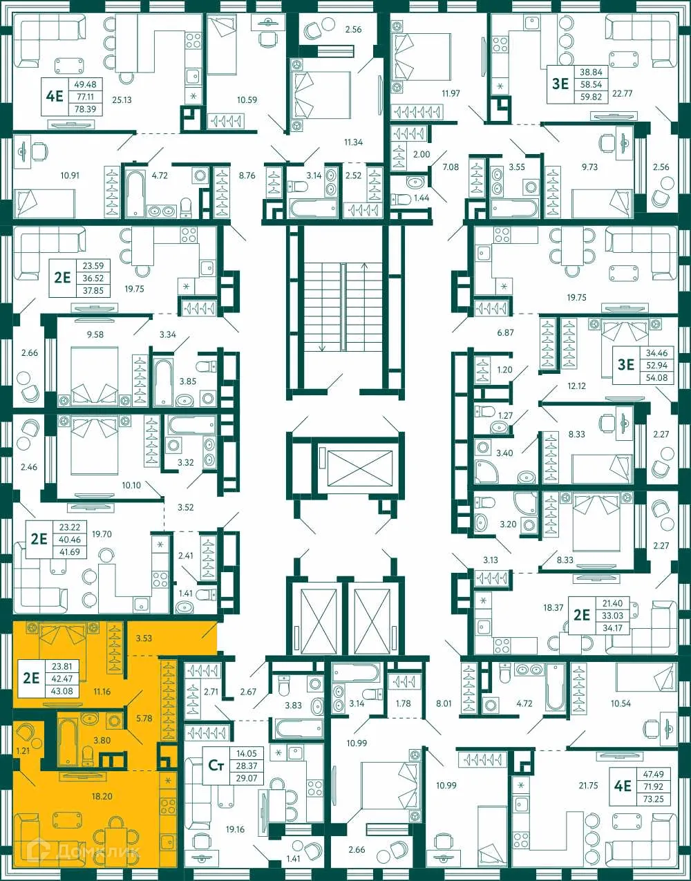 Планировка 1-комнатной квартиры 43.08 м² в ЖК Terle park (Терле Парк), г. Уфа — фото 2