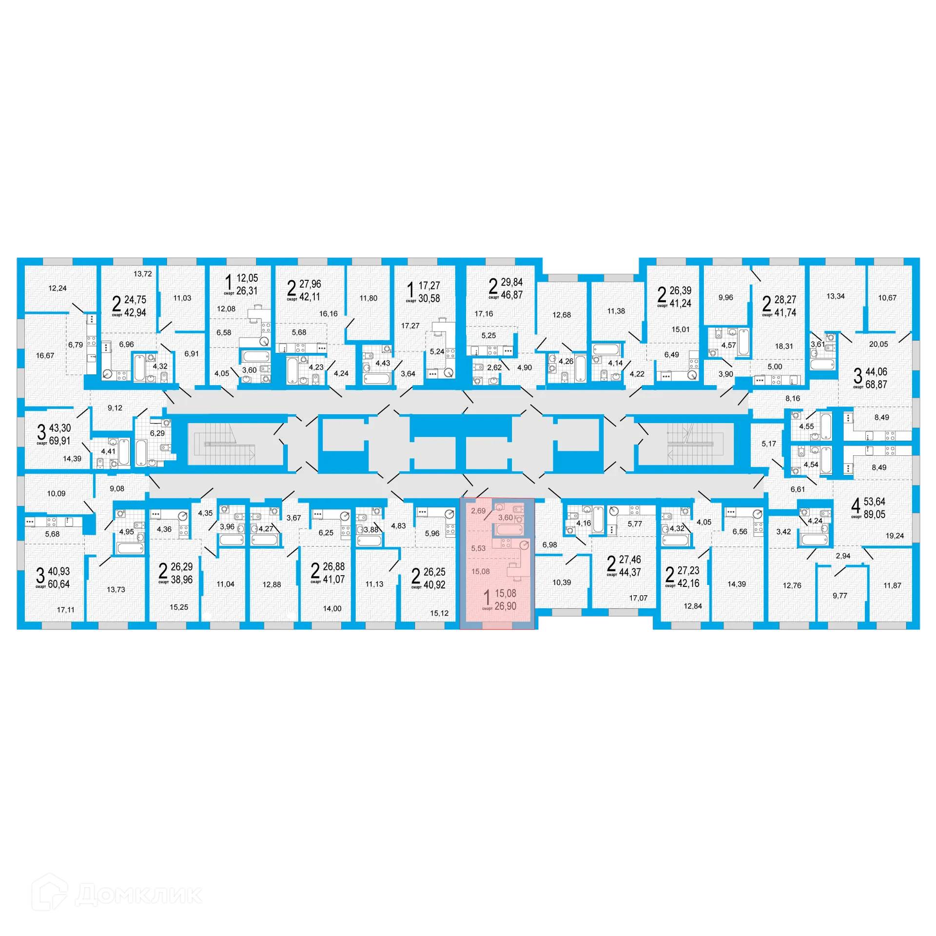 Планировка 1-комнатной квартиры 26.9 м² в ЖК Эдисон, г. Уфа — фото 3