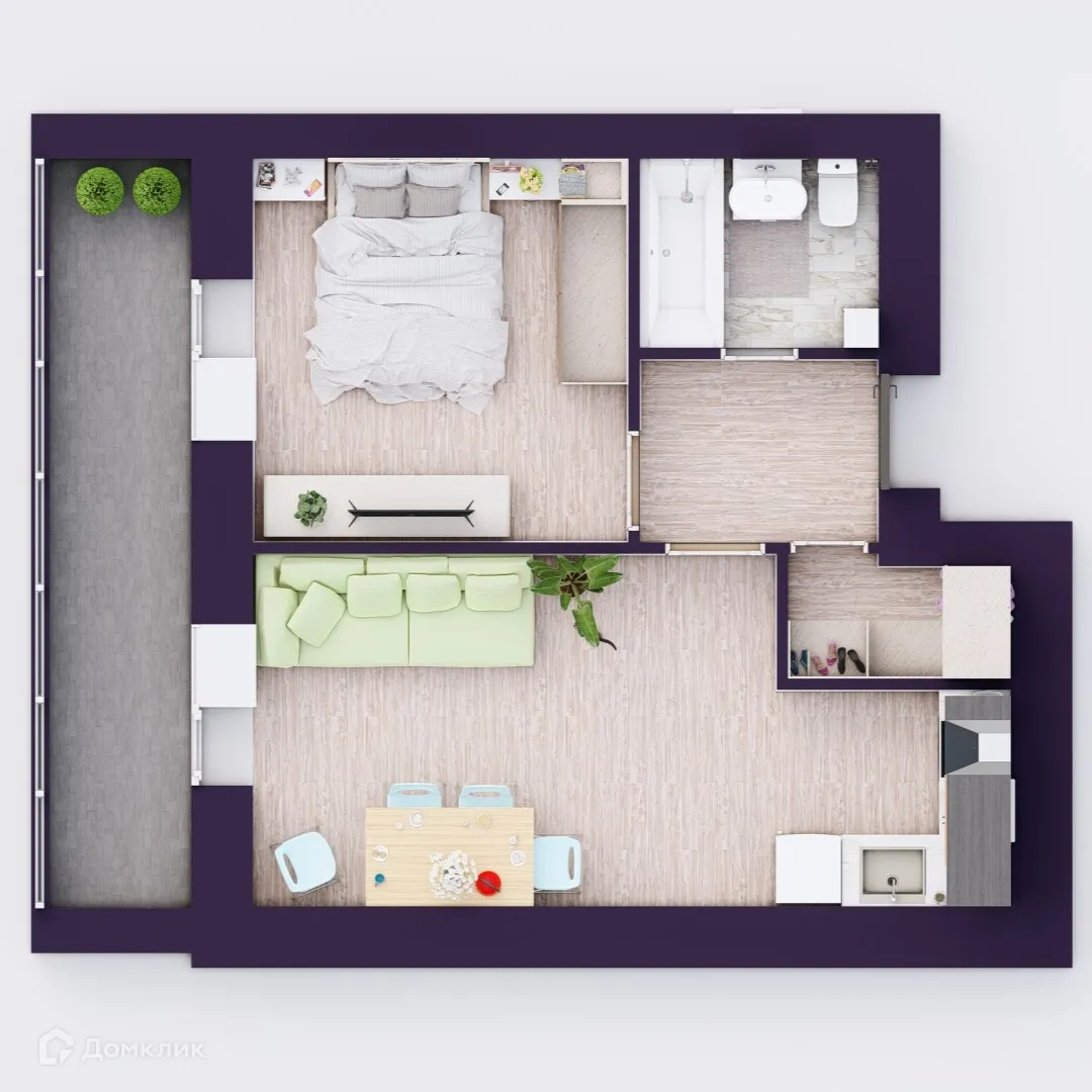 Планировка 2-комнатной квартиры 42.6 м² в ЖК Эльбрус, г. Уфа — фото 3