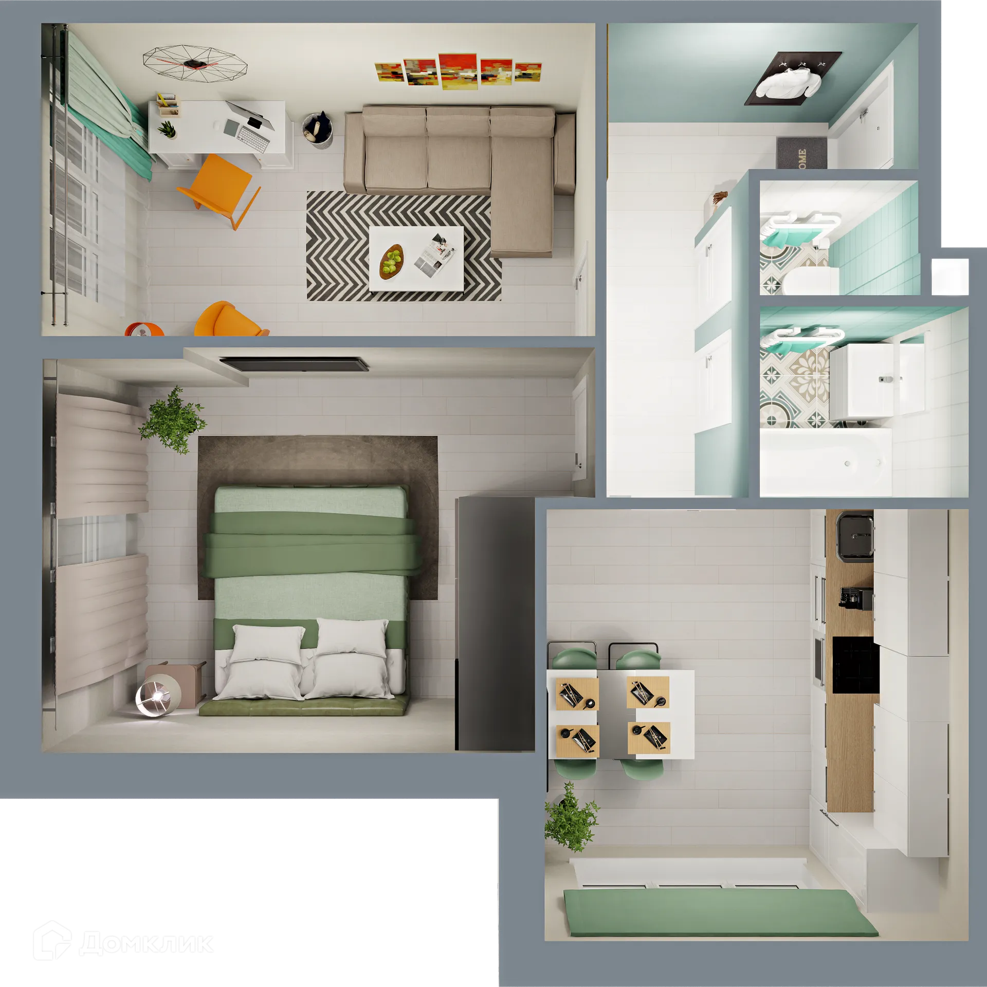 Планировка 2-комнатной квартиры 49.77 м² в ЖК Город Природы, г. Уфа — фото 2