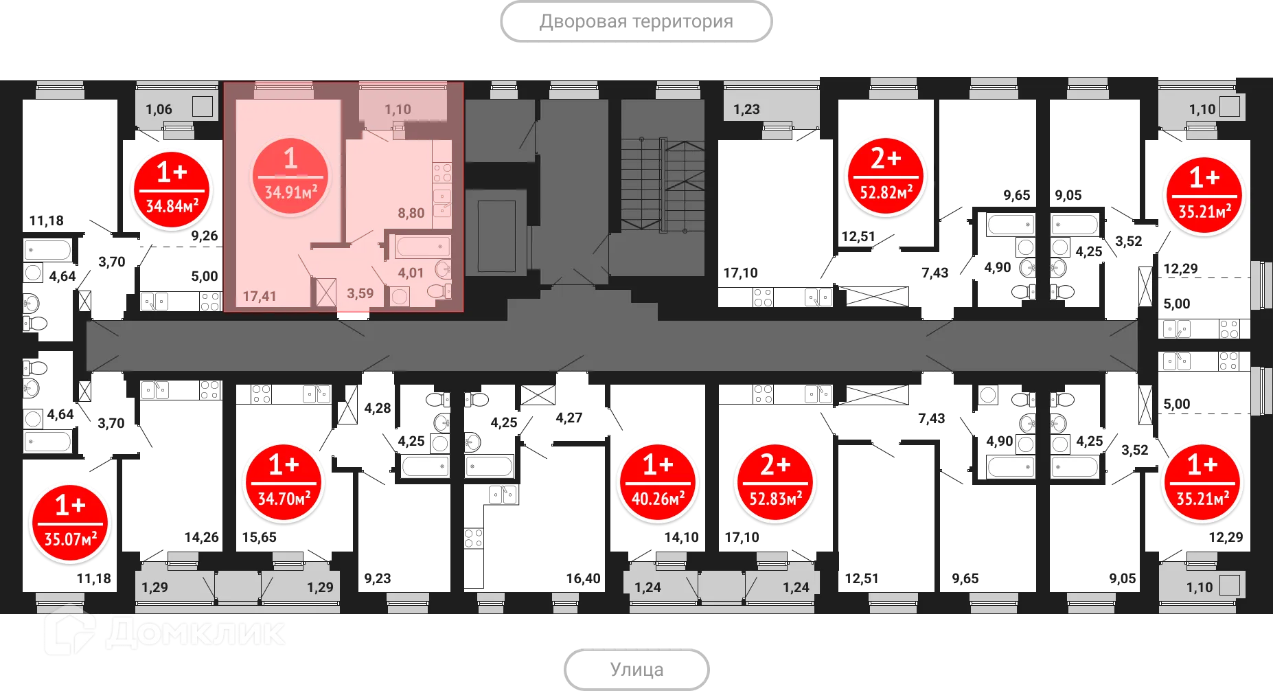 Планировка 1-комнатной квартиры 34.91 м² в ЖК Цветы Башкирии, г. Уфа — фото 2