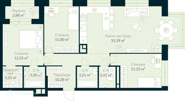 Планировка 4 комн. в ЖК URMAN Сity (Урман Сити)