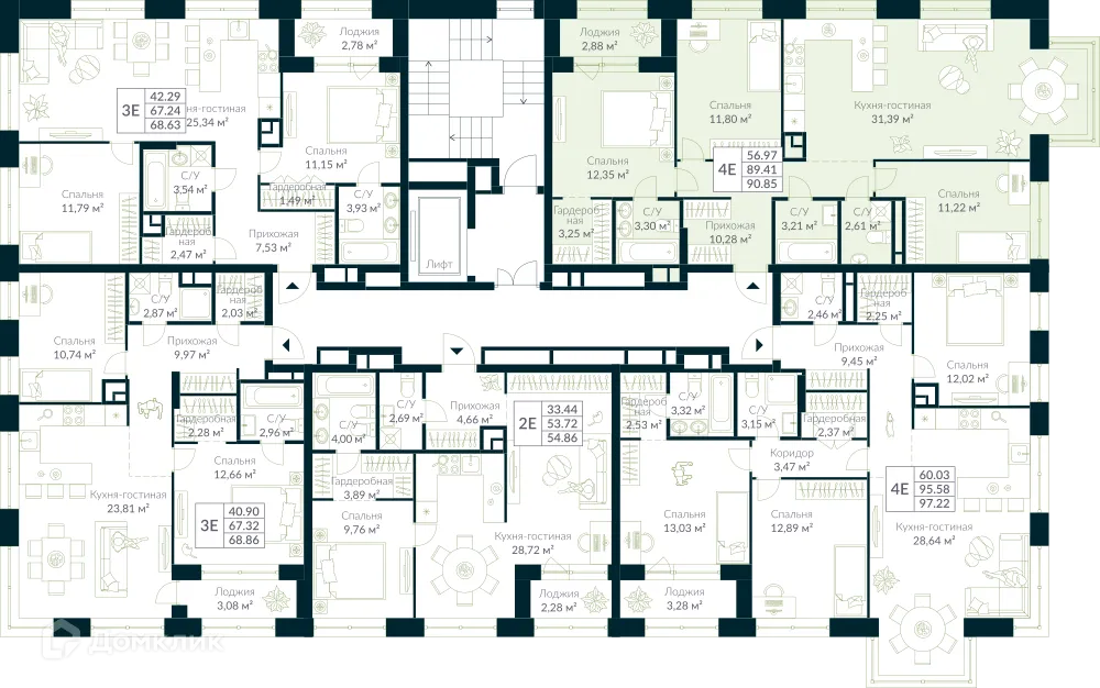 Планировка 4-комнатной квартиры 90.85 м² в ЖК URMAN Сity (Урман Сити), г. Уфа — фото 2