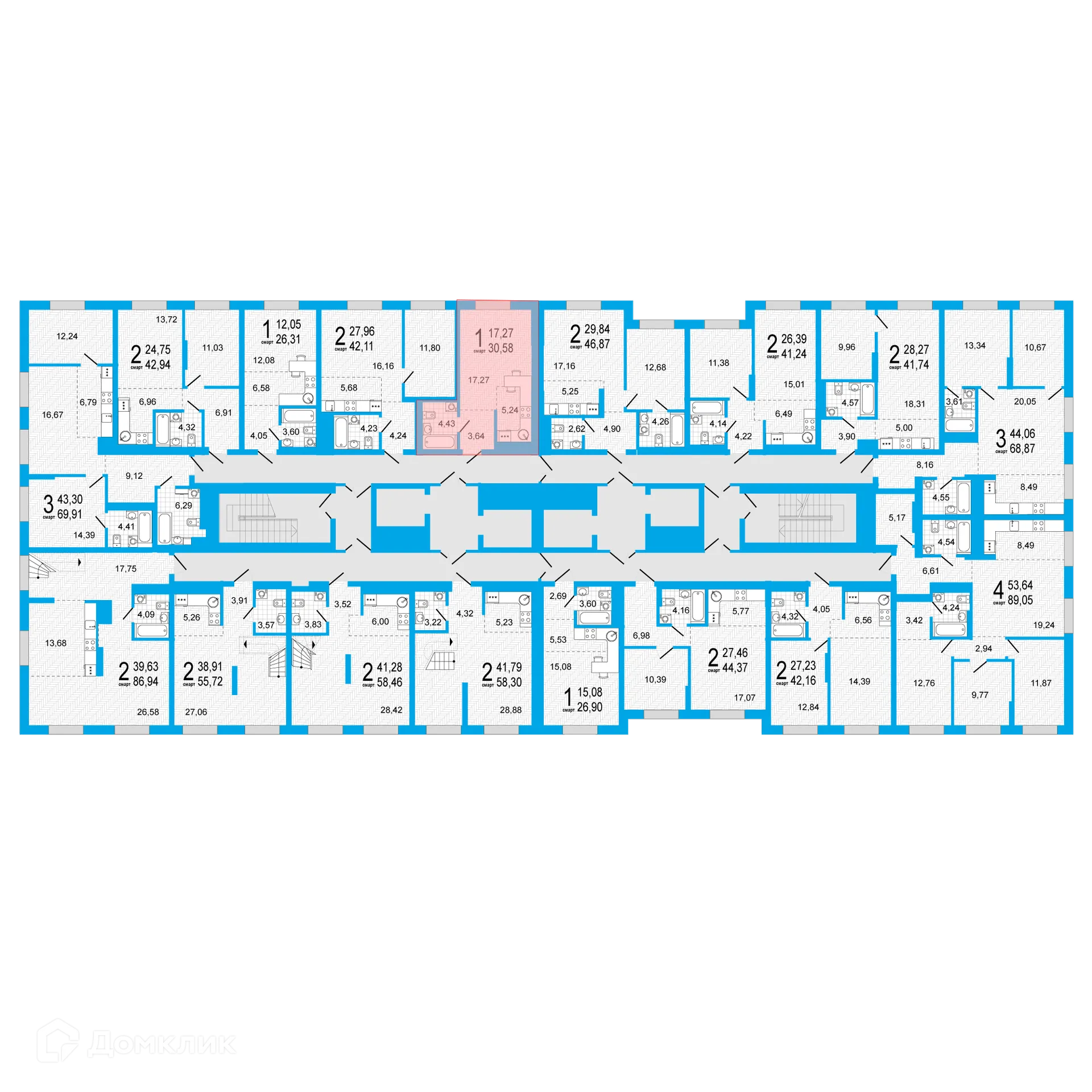 Планировка 1-комнатной квартиры 30.58 м² в ЖК Эдисон, г. Уфа — фото 2