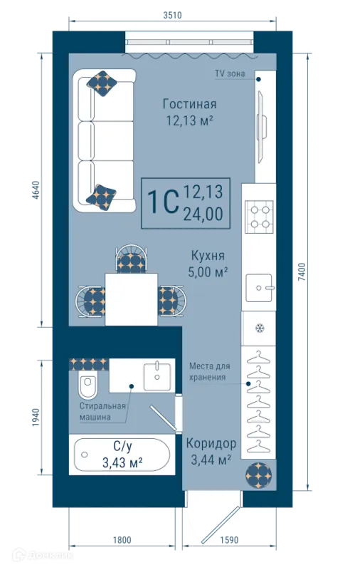 Планировка 1 комн. в ЖК THE SKY (СКАЙ)