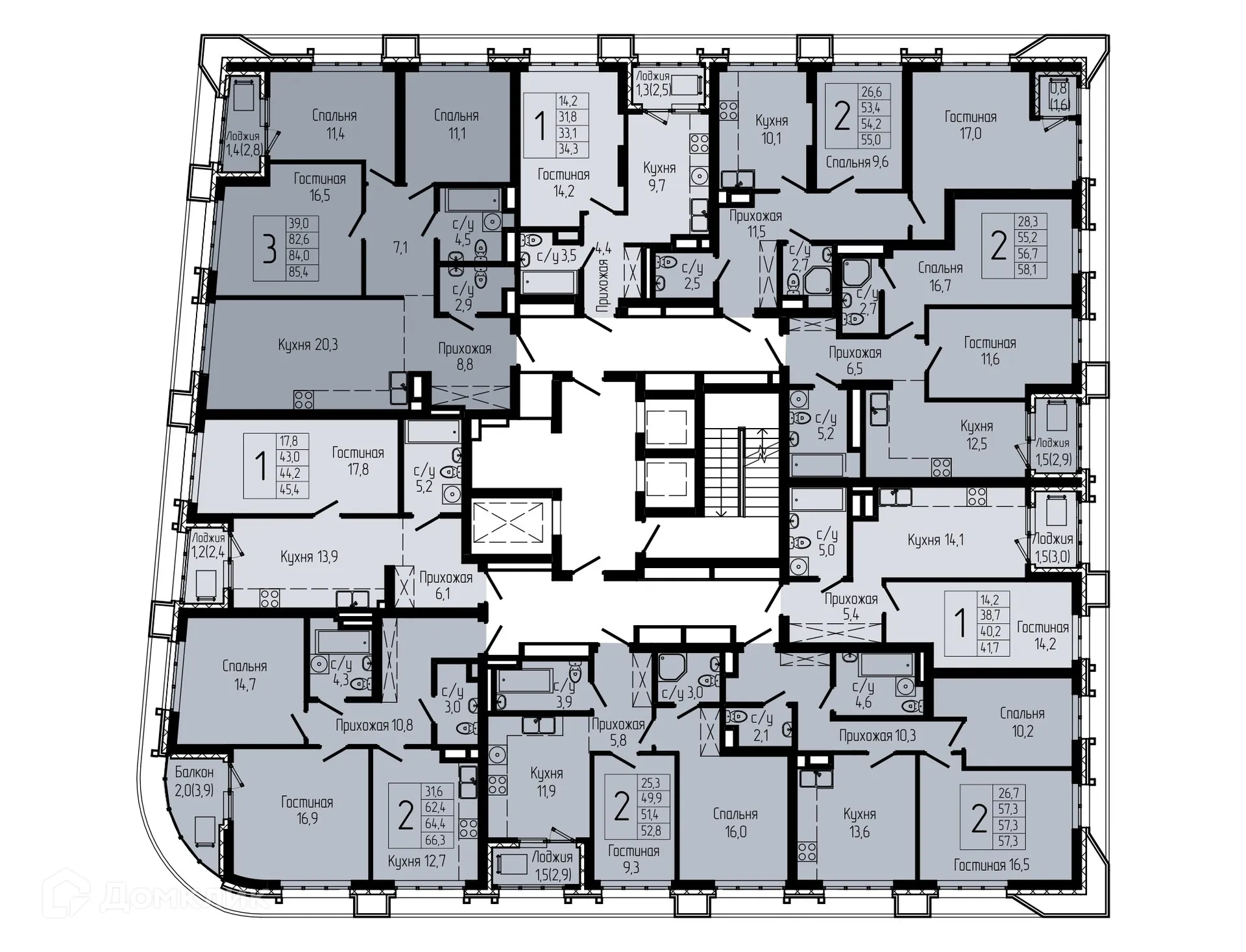 Планировка 2-комнатной квартиры 53.8 м² в ЖК АУРУМ, г. Уфа — фото 2