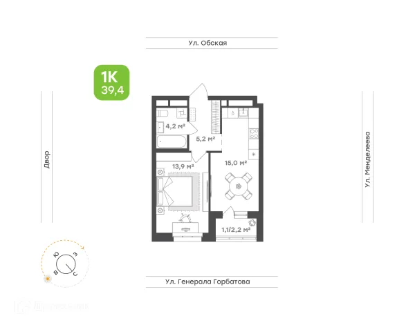 Планировка 1 комн. в ЖК Знаковый квартал Конди Нова