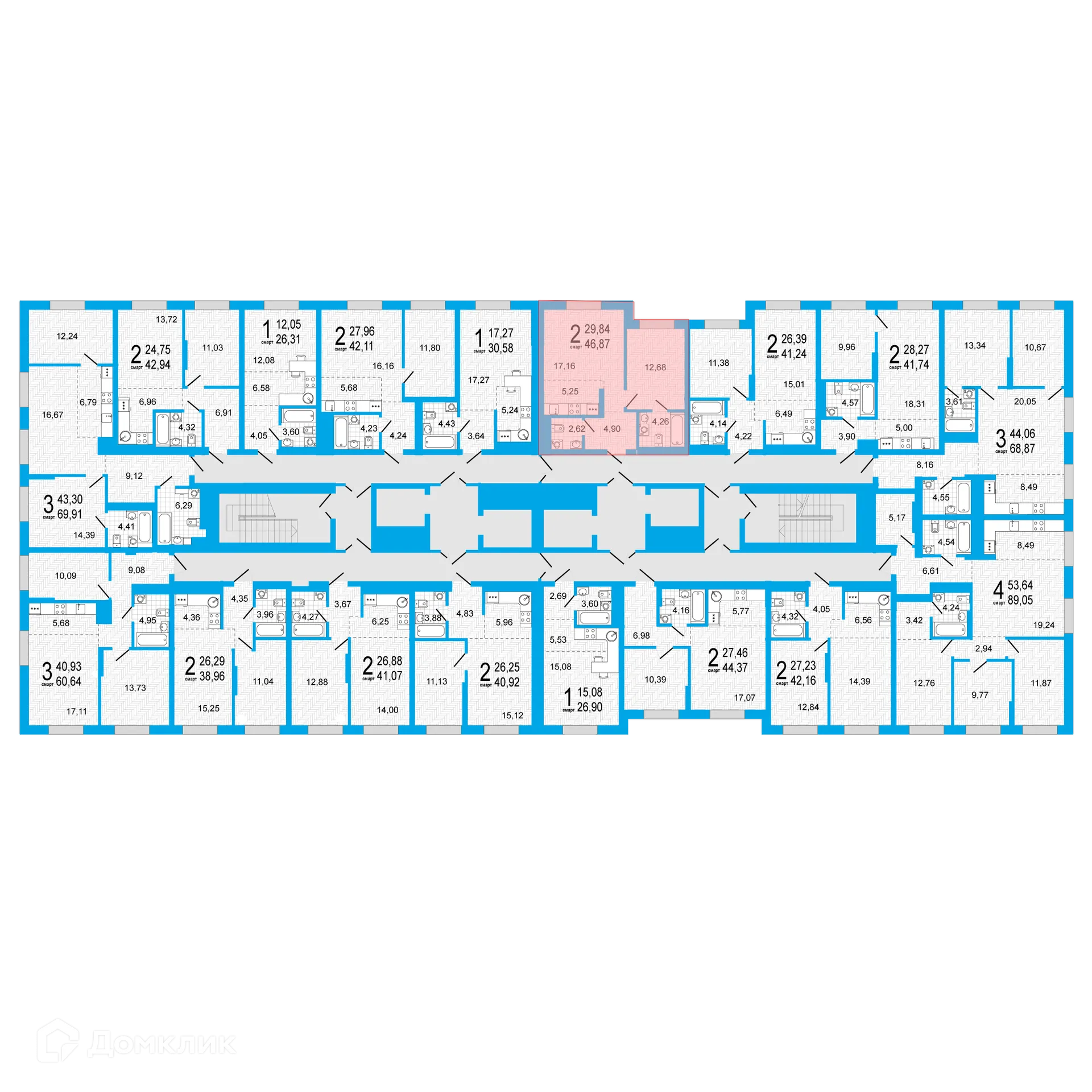 Планировка 1-комнатной квартиры 46.87 м² в ЖК Эдисон, г. Уфа — фото 3