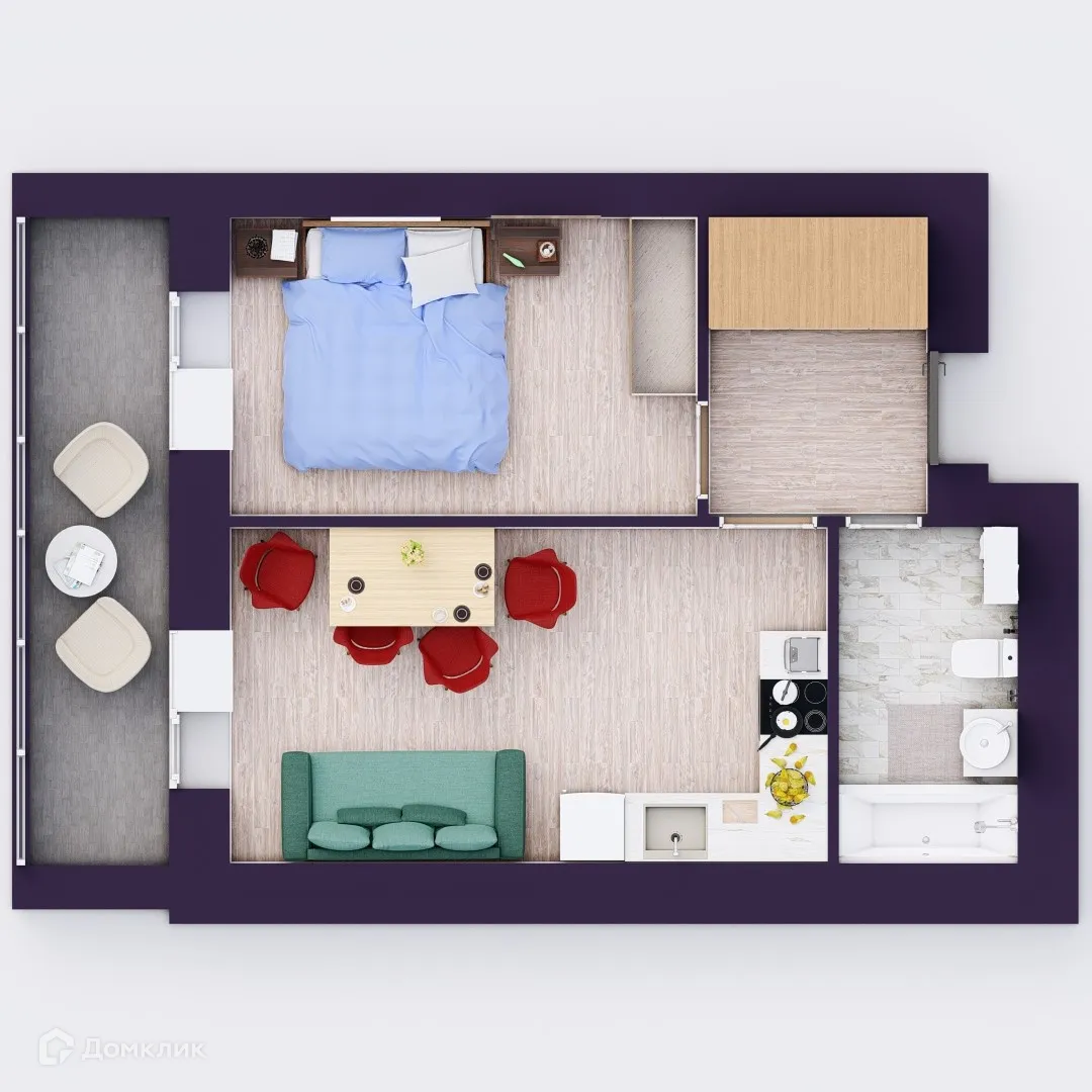 Планировка 2-комнатной квартиры 40.59 м² в ЖК Эльбрус, г. Уфа — фото 3