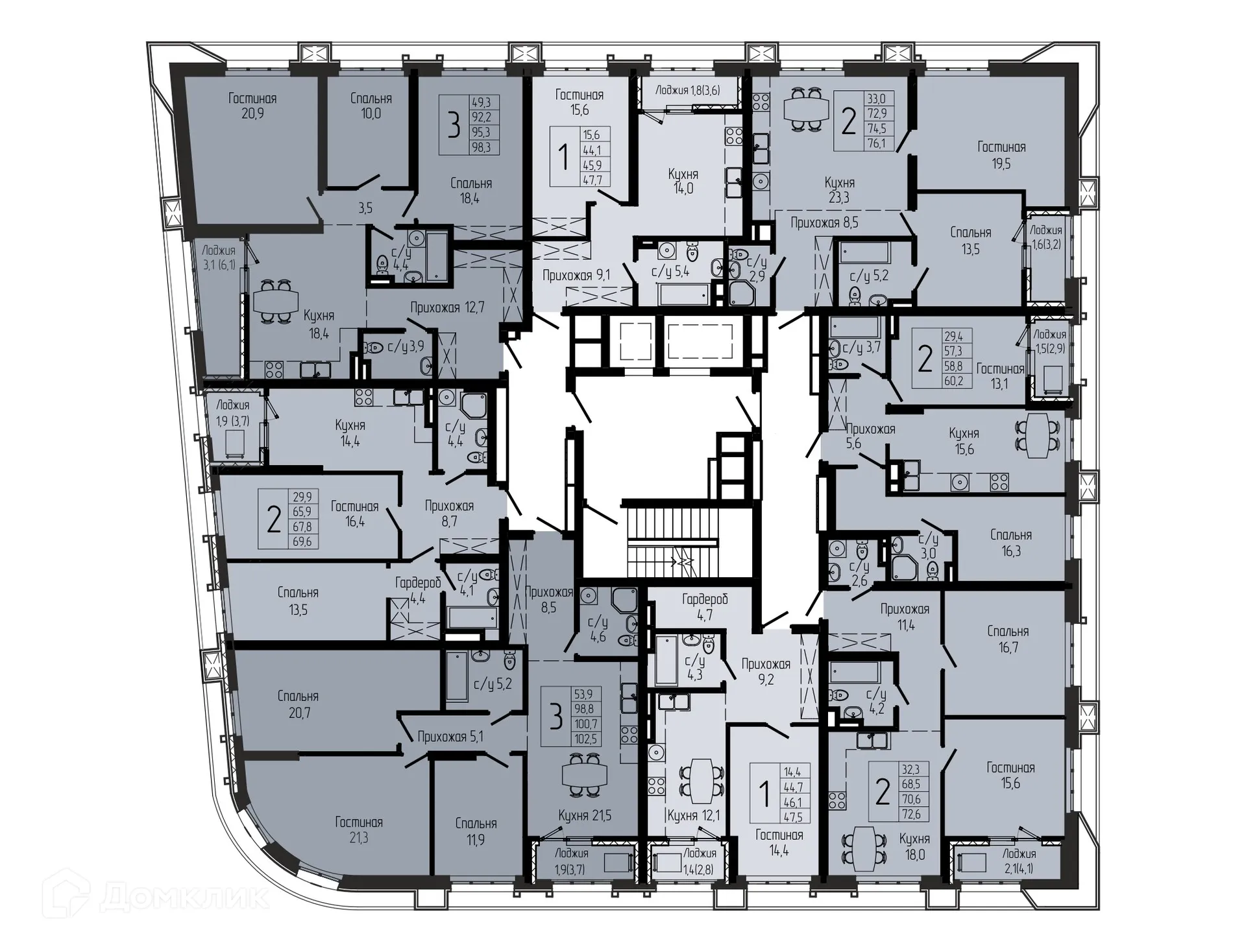 Планировка 1-комнатной квартиры 46 м² в ЖК АУРУМ, г. Уфа — фото 2