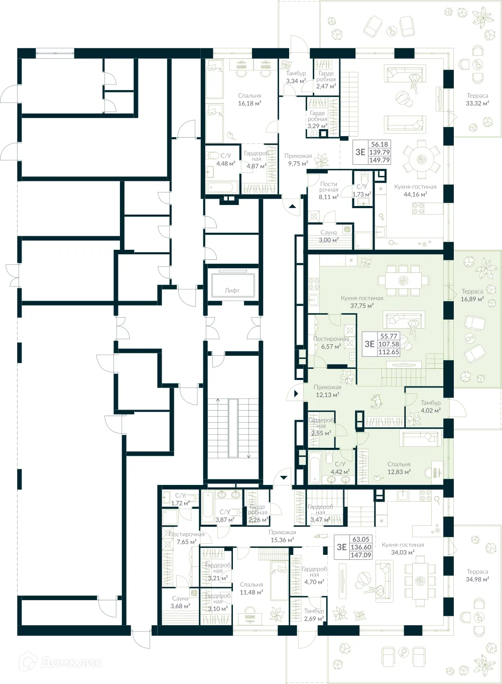 Планировка 3-комнатной квартиры 112.65 м² в ЖК URMAN Сity (Урман Сити), г. Уфа — фото 2