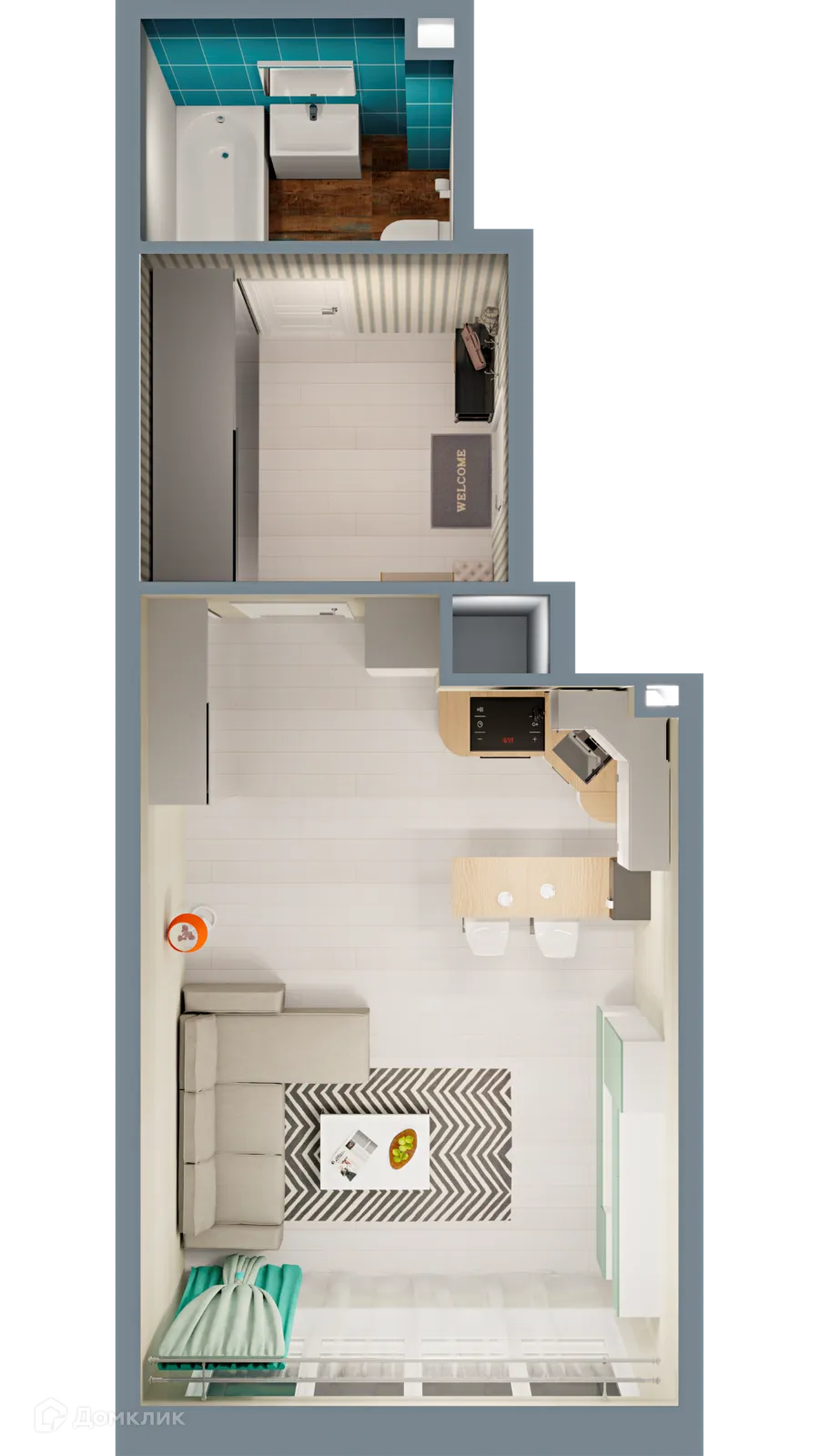 Планировка 1-комнатной квартиры 35.48 м² в ЖК Город Природы, г. Уфа — фото 2