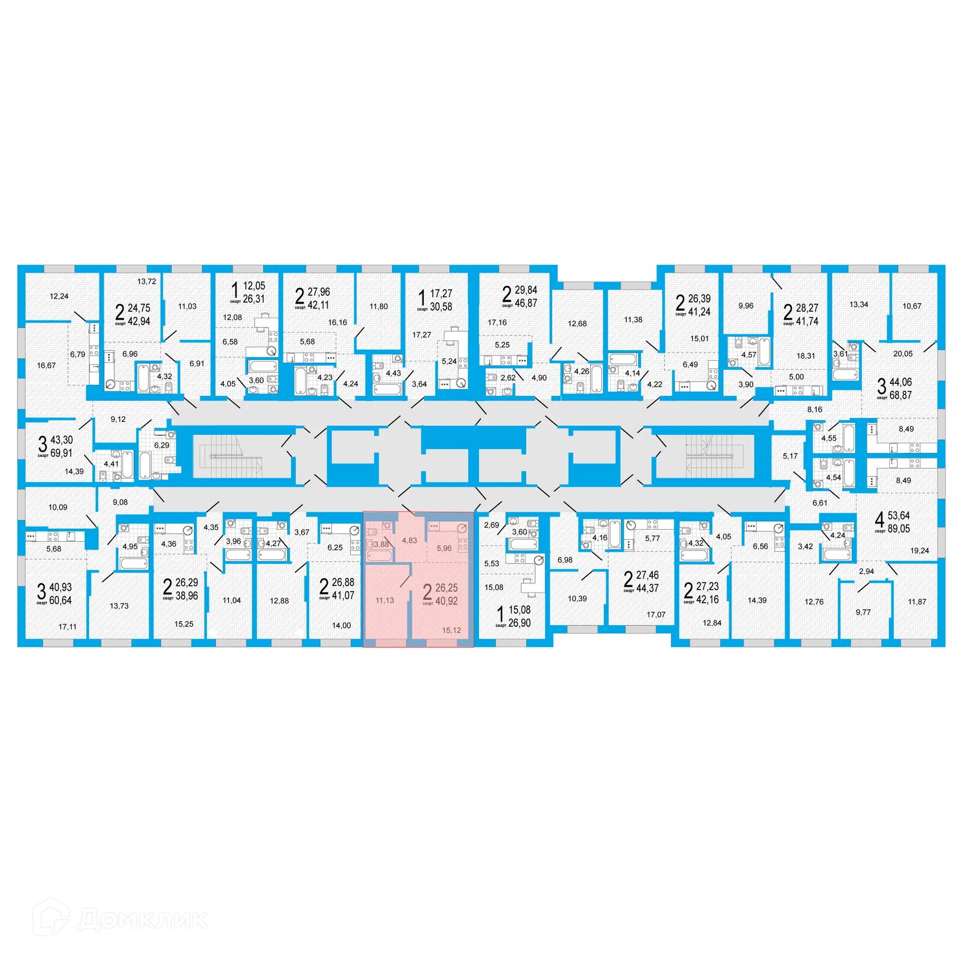 Планировка 1-комнатной квартиры 40.92 м² в ЖК Эдисон, г. Уфа — фото 3