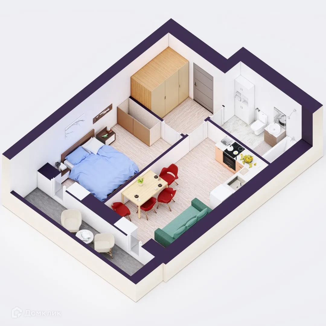 Планировка 2-комнатной квартиры 40.74 м² в ЖК Эльбрус, г. Уфа — фото 2