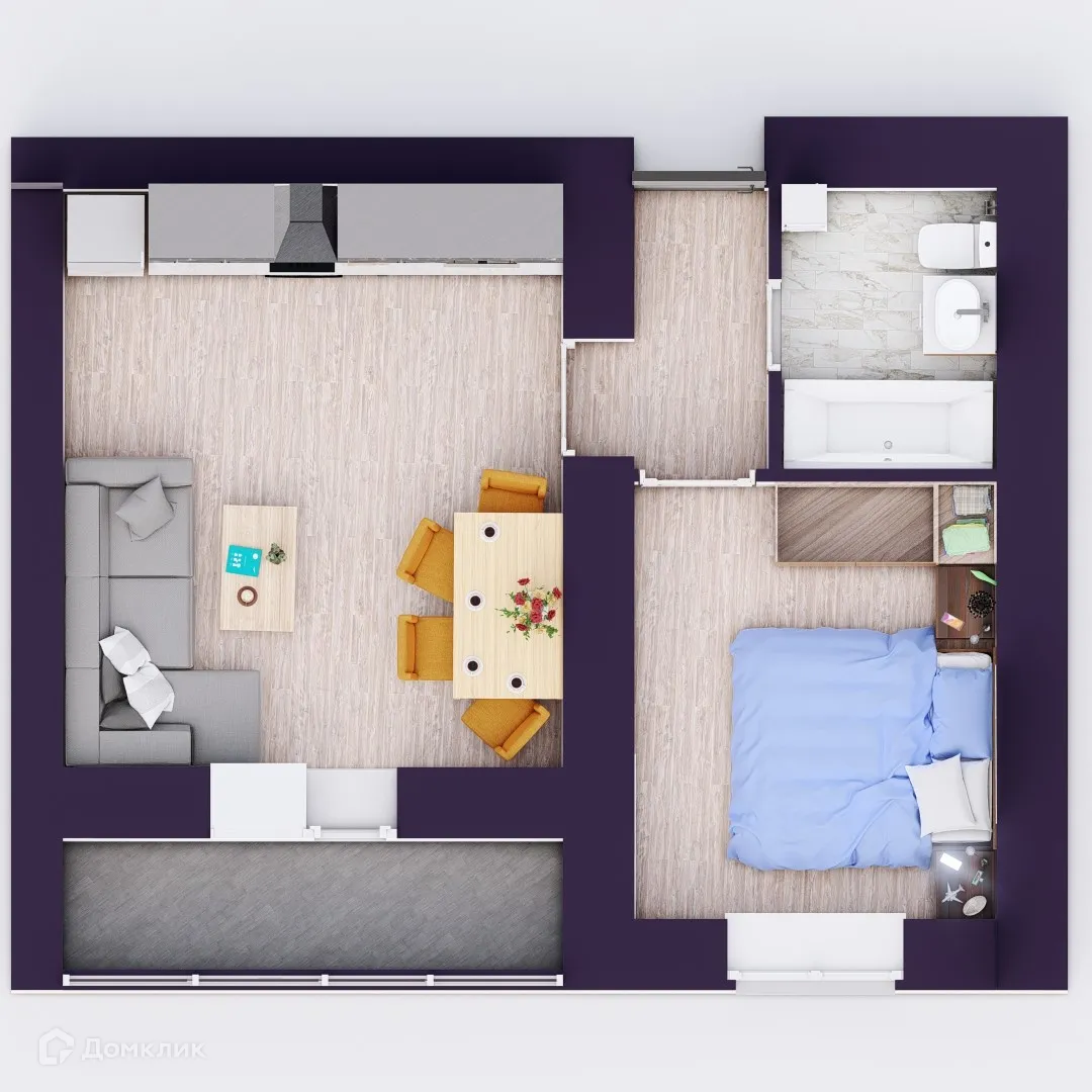 Планировка 1-комнатной квартиры 32.76 м² в ЖК Эльбрус, г. Уфа — фото 3