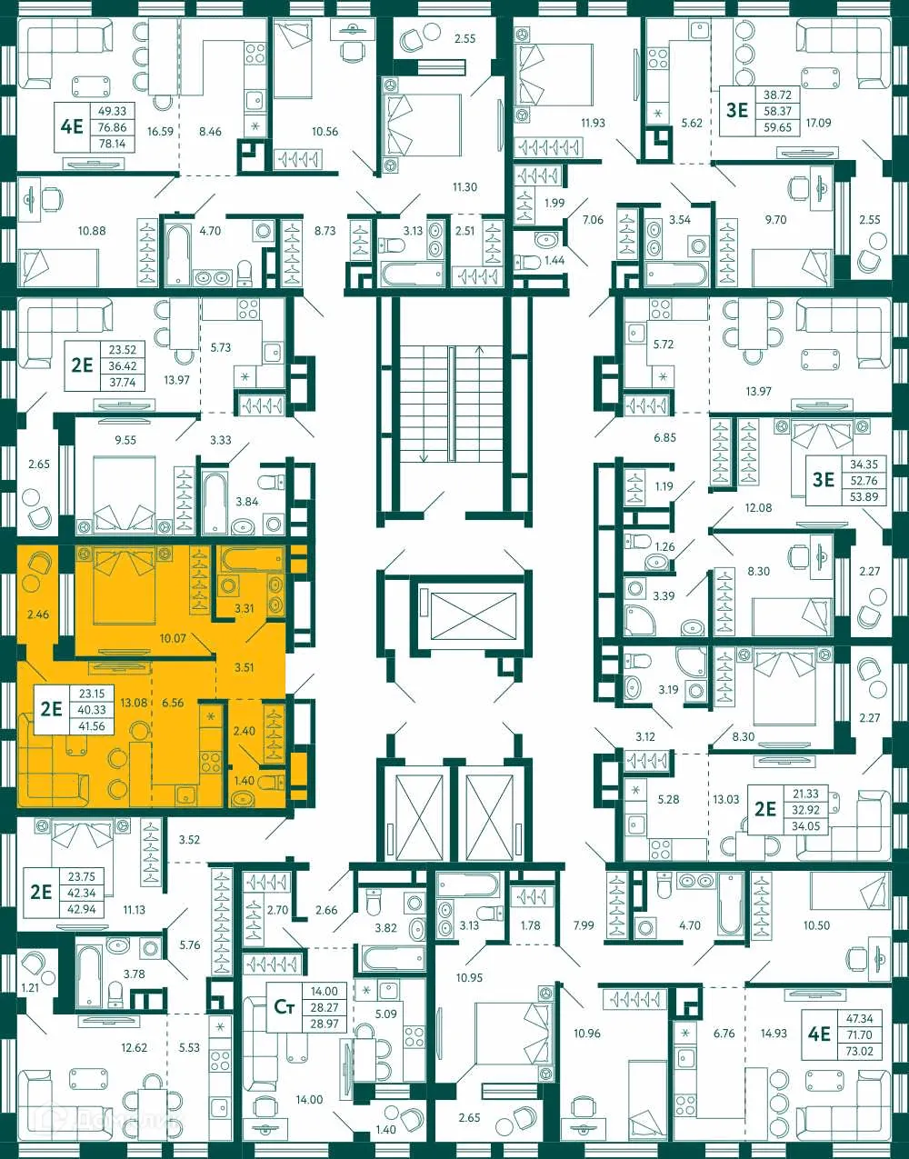 Планировка 1-комнатной квартиры 41.56 м² в ЖК Terle park (Терле Парк), г. Уфа — фото 2