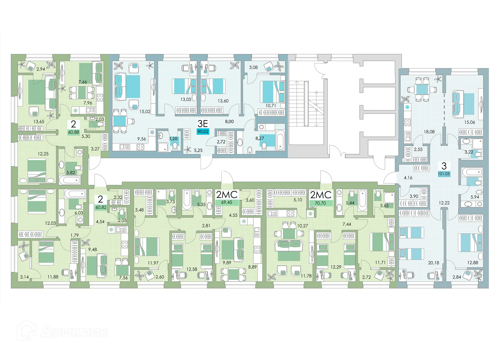 Планировка 3-комнатной квартиры 91.9 м² в ЖК Квартал Самоцветы, г. Уфа — фото 5