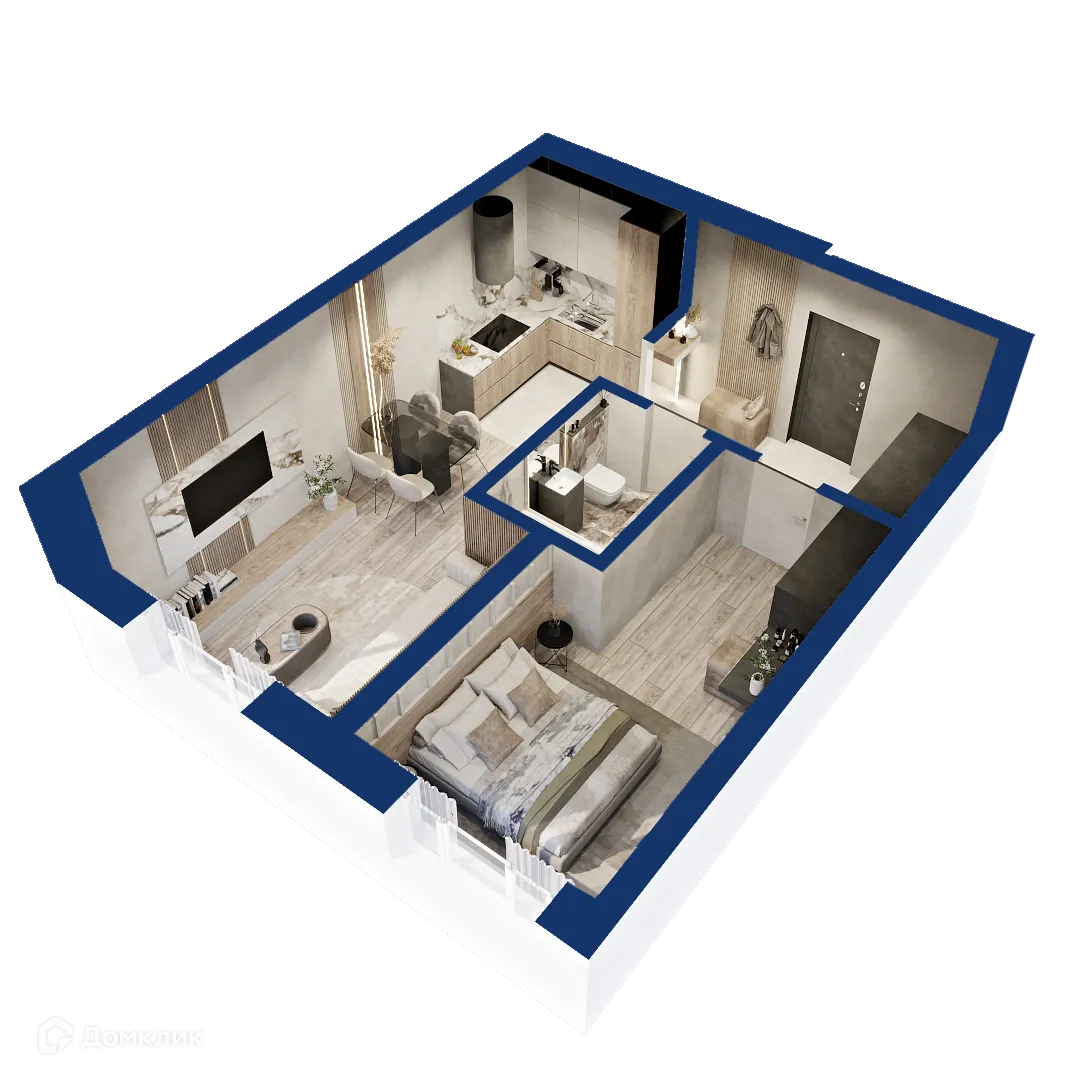 Планировка 1-комнатной квартиры 43.48 м² в ЖК Вершина, г. Уфа — фото 1