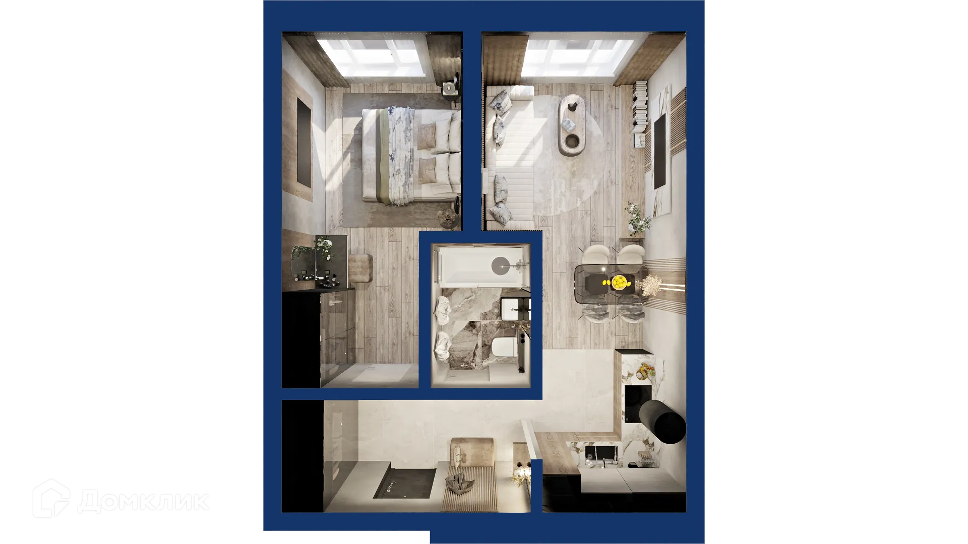 Планировка 1-комнатной квартиры 43.48 м² в ЖК Вершина, г. Уфа — фото 2