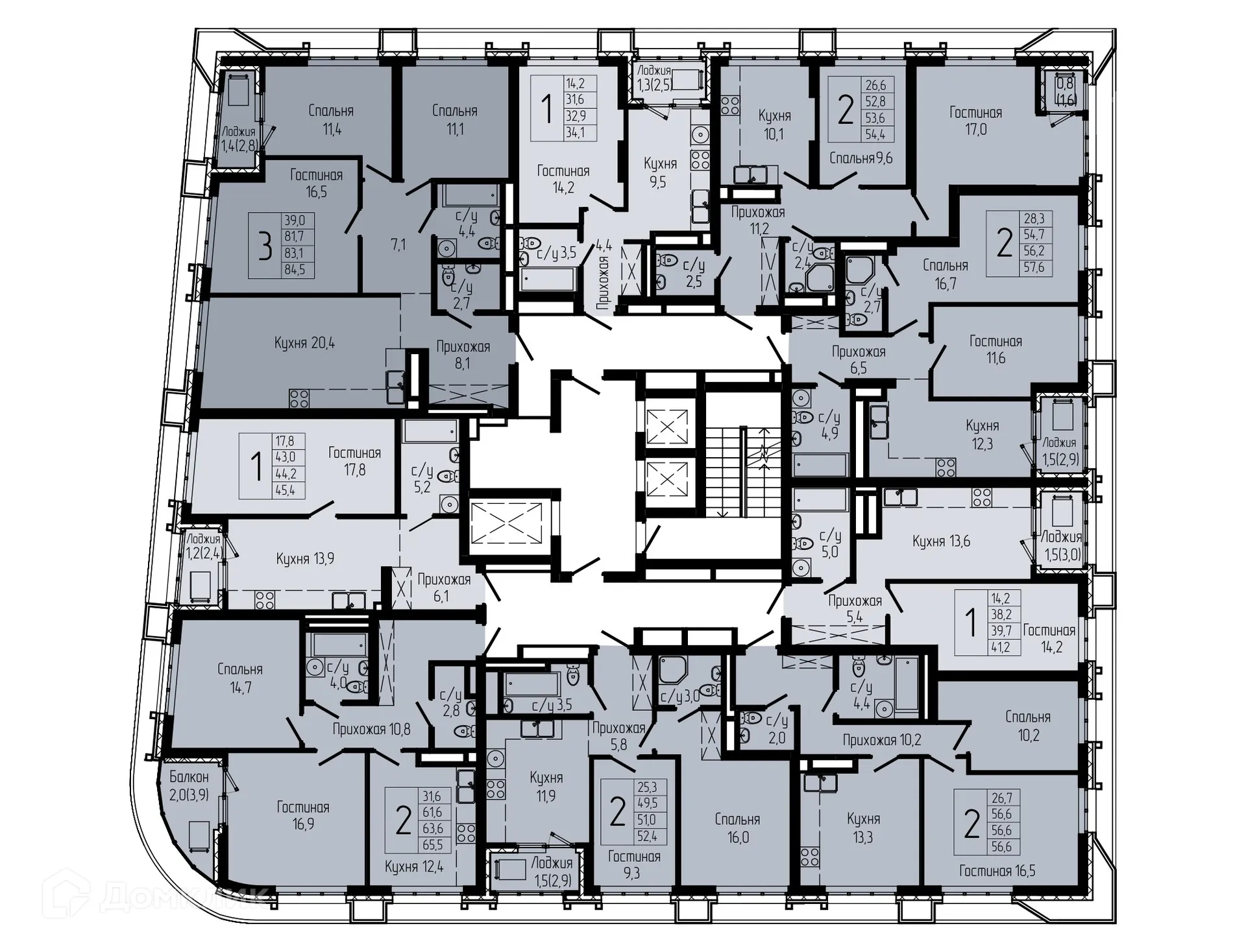 Планировка 3-комнатной квартиры 82.6 м² в ЖК АУРУМ, г. Уфа — фото 2