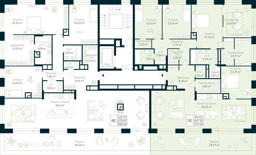 Планировка 5-комнатной квартиры 174.56 м² в ЖК URMAN Сity (Урман Сити), г. Уфа — фото 2