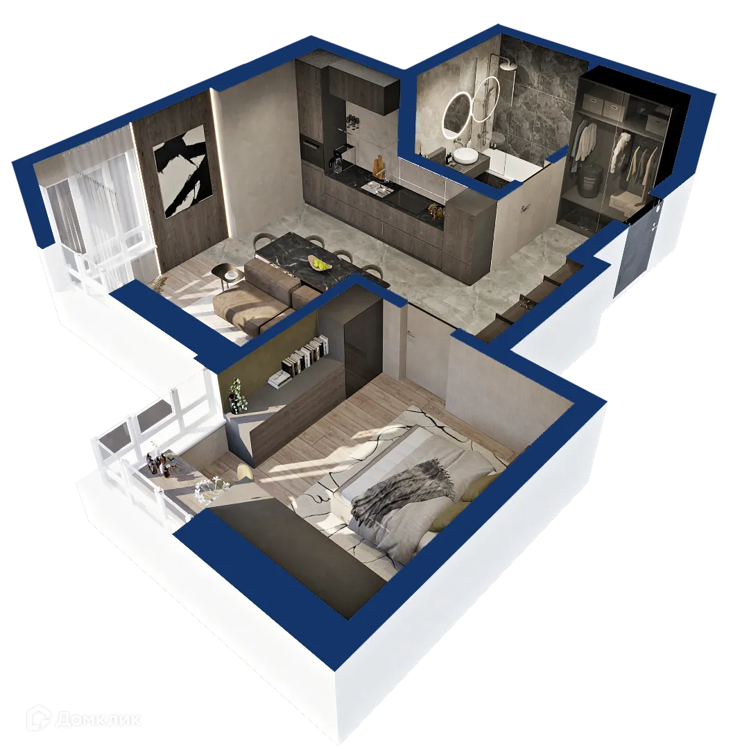 Планировка 1-комнатной квартиры 48.59 м² в ЖК Вершина, г. Уфа — фото 1