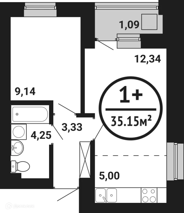 Планировка 1 комн. в ЖК Цветы Башкирии