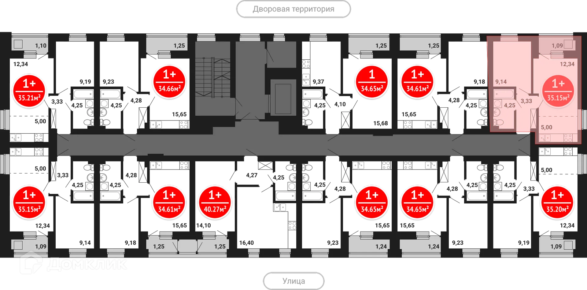 Планировка 1-комнатной квартиры 35.15 м² в ЖК Цветы Башкирии, г. Уфа — фото 2