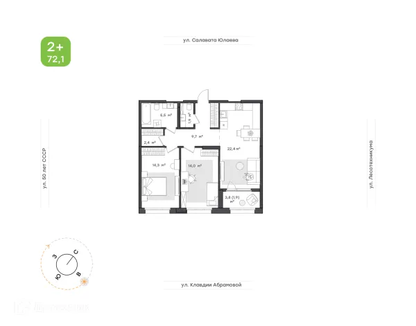Планировка 2 комн. в ЖК Бионика Парк