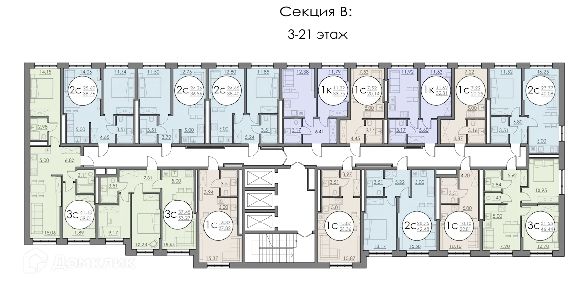 Планировка 2-комнатной квартиры 42.48 м² в ЖК VETER (Ветер), г. Уфа — фото 2