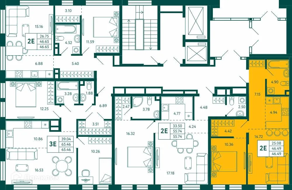 Планировка 1-комнатной квартиры 46.49 м² в ЖК Terle park (Терле Парк), г. Уфа — фото 2