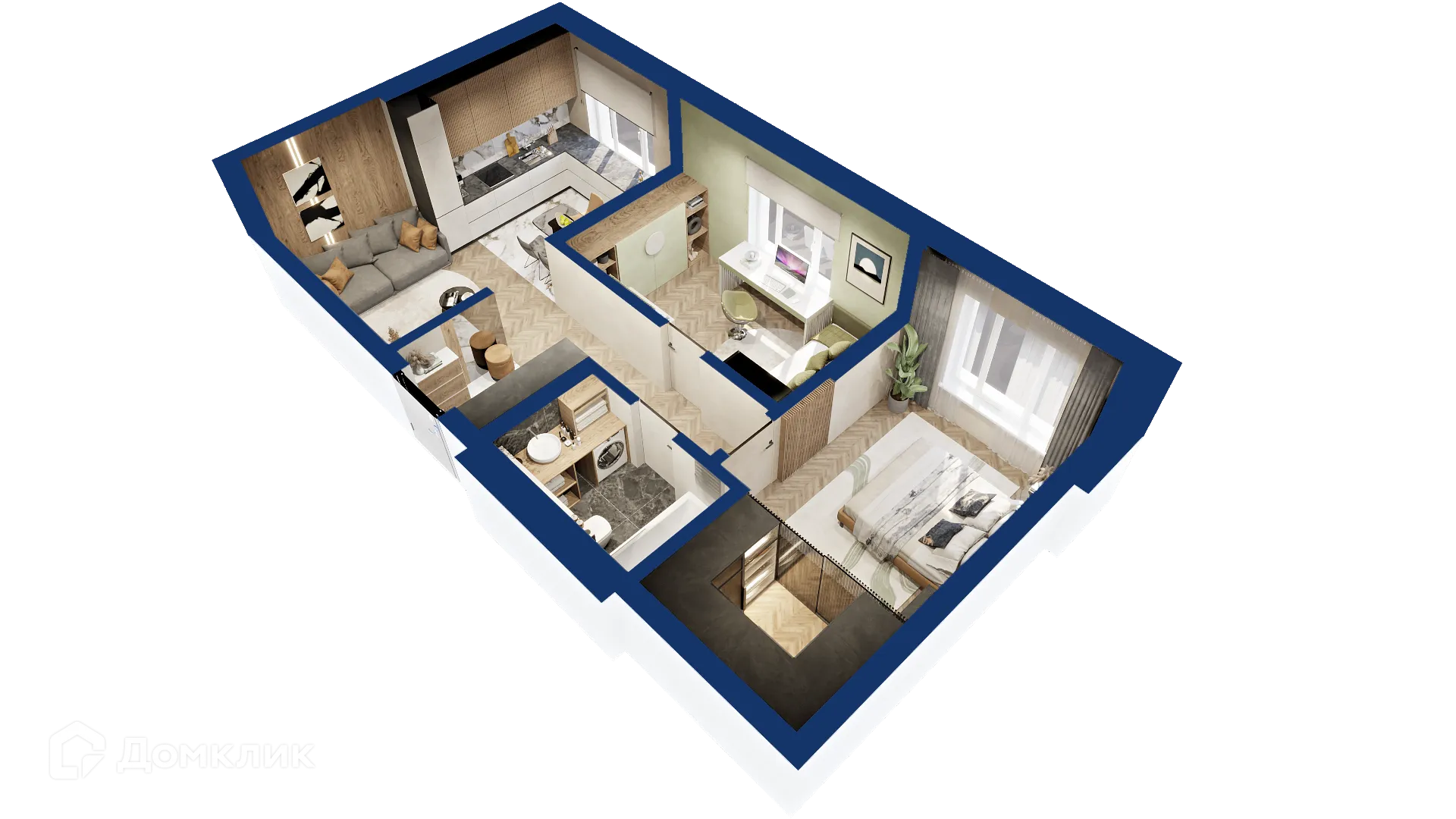 Планировка 2-комнатной квартиры 57.17 м² в ЖК Вершина, г. Уфа — фото 1