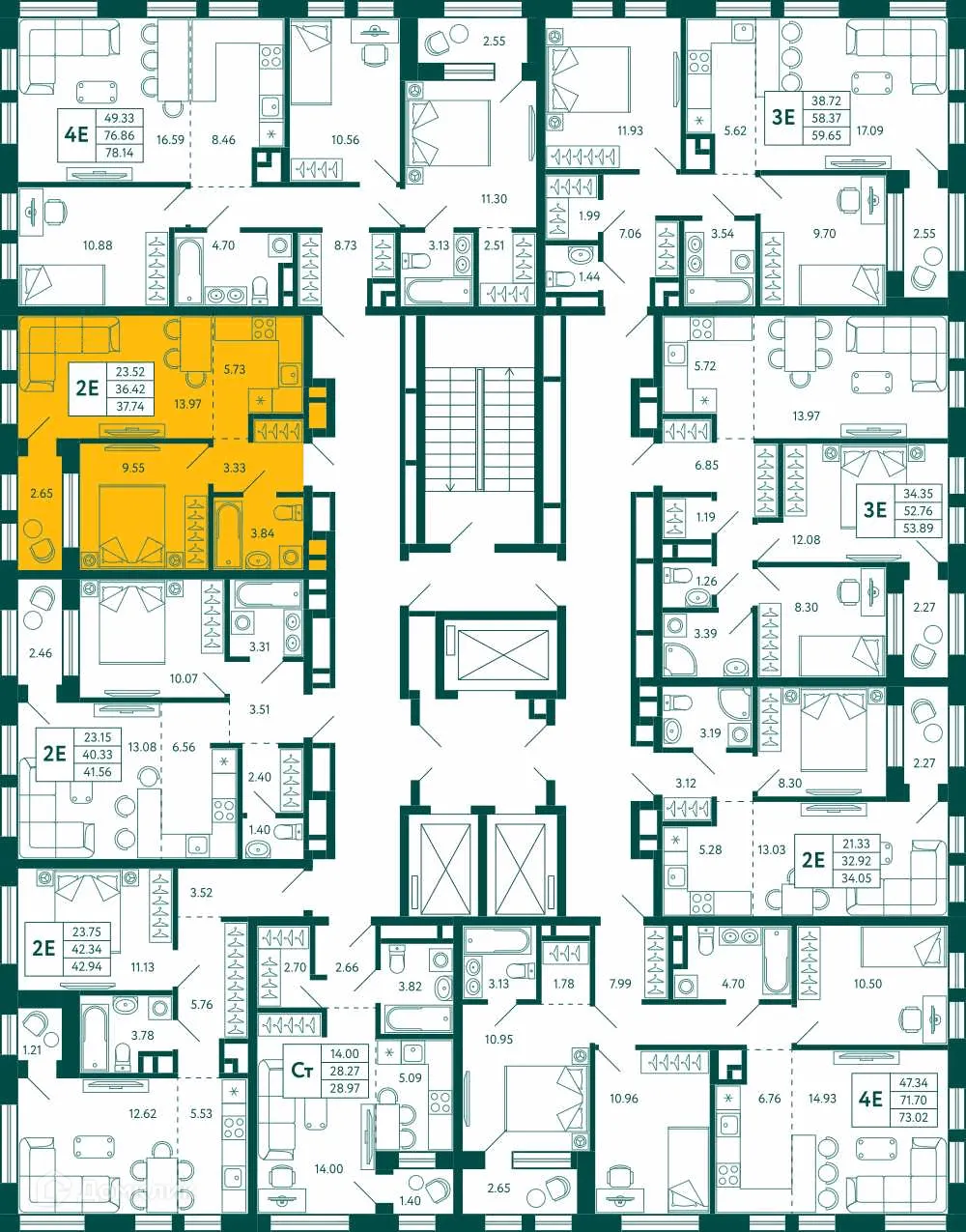 Планировка 1-комнатной квартиры 37.74 м² в ЖК Terle park (Терле Парк), г. Уфа — фото 2