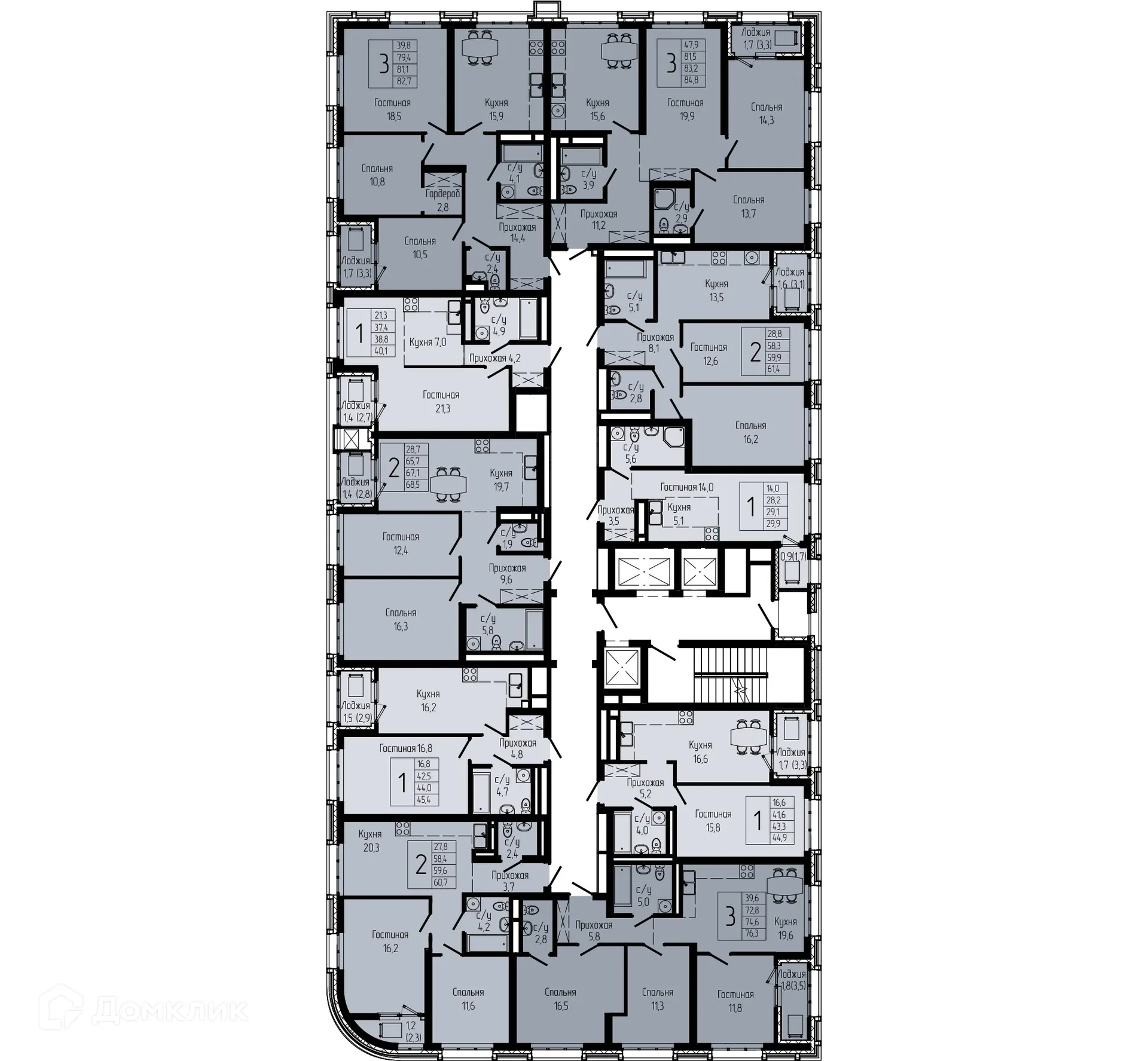 Планировка 2-комнатной квартиры 59.2 м² в ЖК АУРУМ, г. Уфа — фото 2